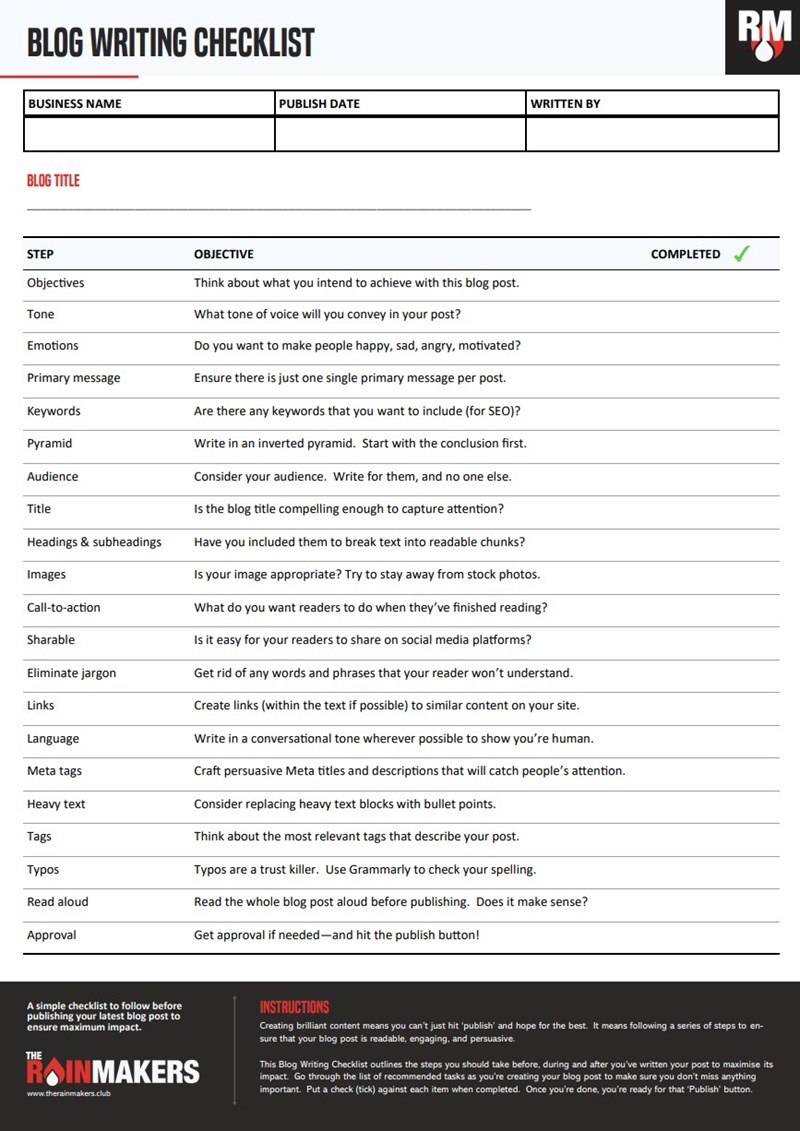 Blog Writing Checklist